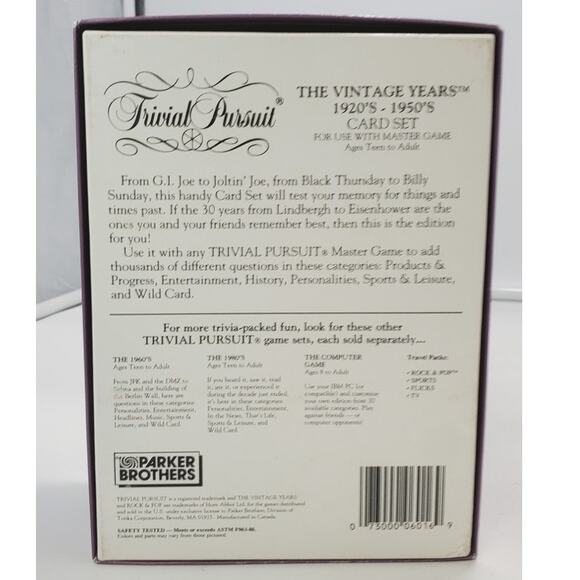 TRIVIAL PURSUIT 1989 THE VINTAGE YEARS 1920's -1950's No. 6016, Expansion Set - Picture 4 of 6